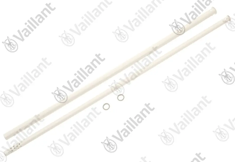 Vaillant Rohrset bestehend aus zwei weißen Rohren und mehreren Ringen, geeignet für Heizungsanwendungen.